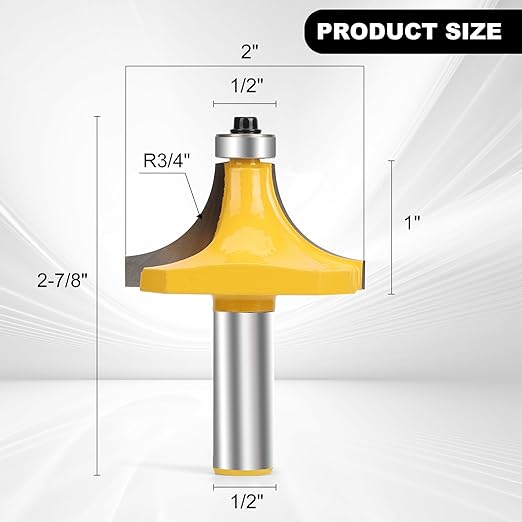 3/4-Inch Radius Round Over Edge Forming Router Bit 1/2-Inch Shank Roundover Router Bit 3/4" Radius Round Over Router Bits, Router Bits Round Over for Edging Forming Rounding