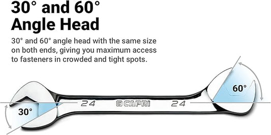 Capri Tools Angle Open End Wrench Set, 30째 and 60째 angles, 6-24 mm Metric, 19-Piece with Mechanic's Tray