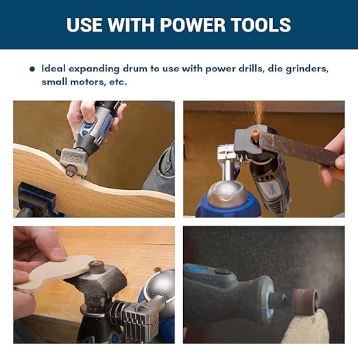 Benchmark Abrasives 1/2" x 1" Rubber Expanding Drum Sander with 1/4" Mandrel, Spiral Bands Rotary Sander Attachment for Drill & Die Grinder, Metal Polishing Sanding Shaping - Sanders for Woodworking