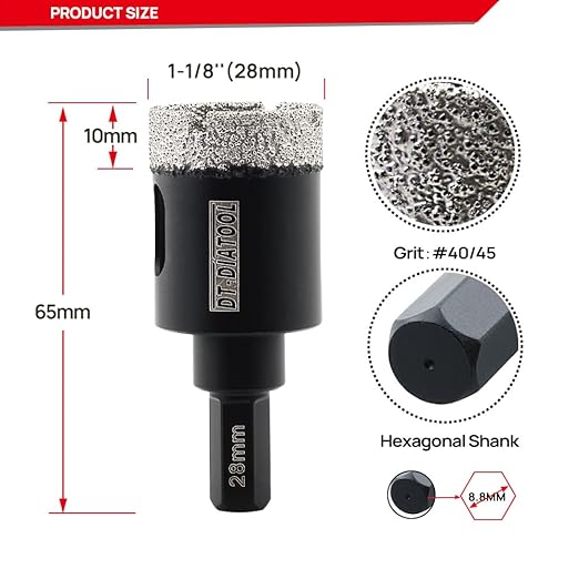 DT-DIATOOL Diamond Core Drill Bit 1-1/8 Inch 2pcs for Porcelain Tile Ceramic Marble Artificial Stone Diamond Hole Saw Hex Shank