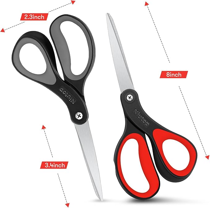 Niutop 8" All Purpose Scissors - Heavy Duty, Ergonomic, Sharp Craft Shears for Office, Home, School, Art & Craft Supplies