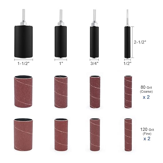 2-1/2’’Sanding Drum and Sleeves Set with 1/4’’, 1/8’’Shank and Rubber Eraser, Drill Sanding Kit for Sanding Polishing Multiple Materials Wood Fiberglass Metal, 80, 120 Grit-21PCS
