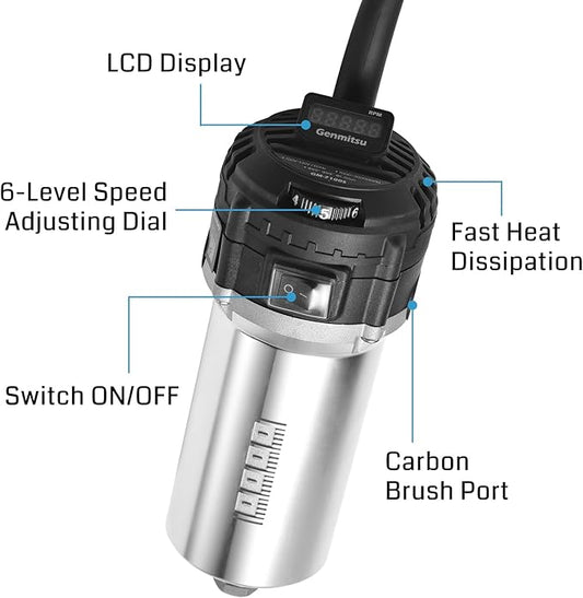 Genmitsu 710W CNC Compact Router 65mm Diameter, Spindle Motor with LCD Digital Display 6 Adjustable Speeds, 1/8??ER11 Collet, 4 Carbon Brushes, for CNC Milling Machine
