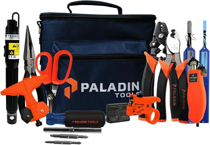 Paladin Tools FTK-P Pro Fiber Optic Tool Kit, Cutters Strippers Slitters Pliers w/Visual Fault Locator VFL, Premium Fiber Optic Tools (Fiber Termination Kit)