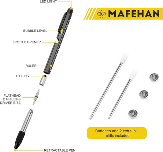 Gifts for Men Who Have Everything ??MAFEHAN 9-in-1 Multitool Pen with LED Light, Cool Gadgets & Gifts for Dad, Husband, Grandpa ??Christmas Gifts, Stocking Stuffers, White Elephant Ideas