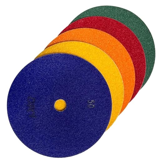 5" Wet Diamond Polishing Pads Set (50, 100, 200, 400, 800 Grit) - Dark Resin for Granite, Marble, Quartz, Engineered Stone