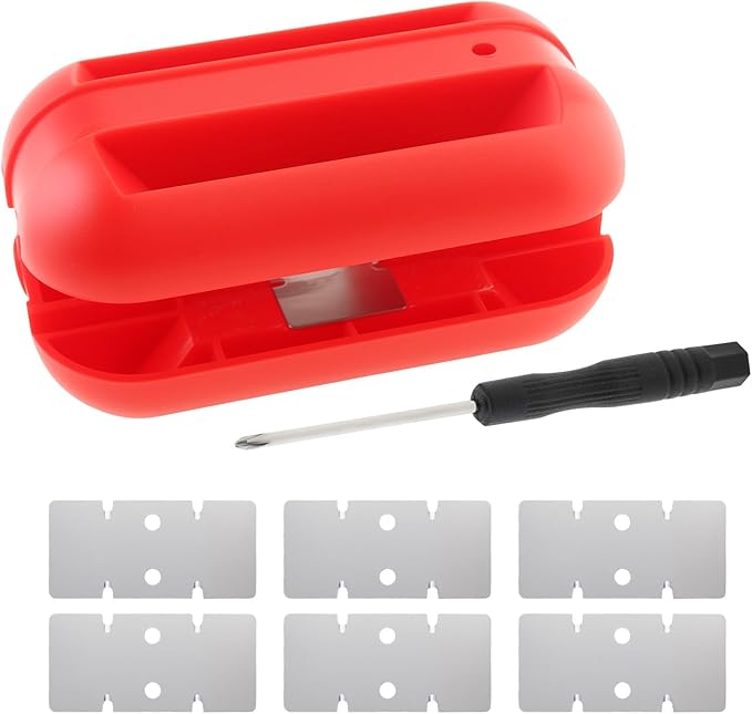 Edge Banding Trimmer with 6pcs Tungsten Carbide Blades, Screwdriver, Hand Planer Edge Bander, Manual Edge Banding Cutter for PVC ABS Melamine, Red