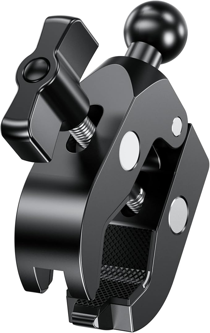 BRCOVAN 17mm Ball Clamp Mount Base with Aluminum Alloy Tough-Claw, Fit Handlebar Rail 0.5'' to 1.75'' in Diameter, Fit Bike Motorcycle Phone Mount Holder with 17mm Ball Socket & Double Socket Arm