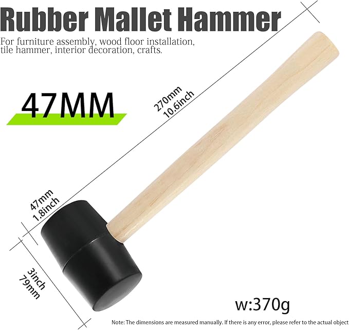8 Oz Rubber Mallet Hammer,Small Mallet with Wood Handle,Double Faced Heavy Duty Rubber Head