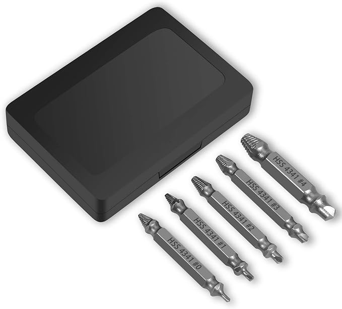HSS 4341 Damaged Screw Extractor Set, 5-Piece Drill Bit Kit for Stripped Screws and Bolts, Grey, 2-14mm Range, High-Speed Steel with Storage Case