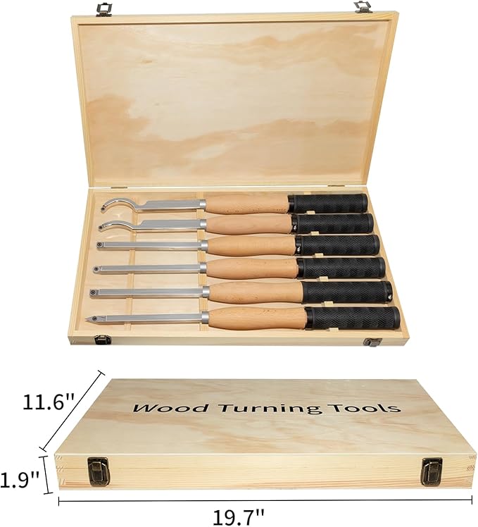 18.3" Full Size Carbide Tip Wood Lathe Turning Tool Kit, Lathe Roughing and Finishing Hollow Tool with Diamond Round Square Carbide inserts For Woodturning(6pcs)