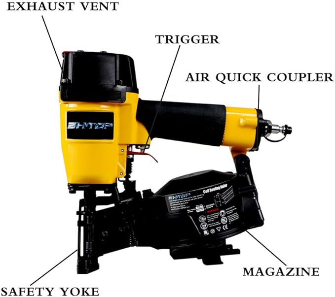 BHTOP CN45N Roofing Nailer, 15 Degree Roofing Nail Gun, 3/4-Inch to 1-3/4-Inch Coil Nails, 120-pcs Load Capacity Coil Nailer in Orange