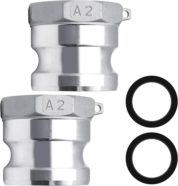 2" Aluminum Cam and Groove Hose Fitting, Global Type A200 Plug x Female NPT Camlock Fitting, Pack of 2