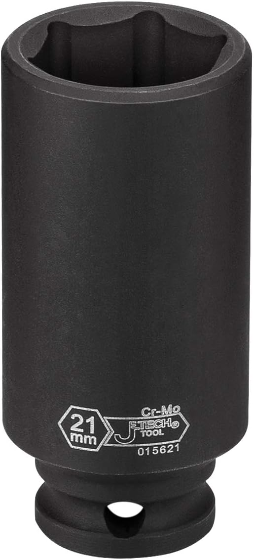 Jetech 3/8-Inch Drive 21mm Deep Impact Socket with 6-Point Design, Heat-Treated Chrome Molybdenum Alloy Steel, Metric