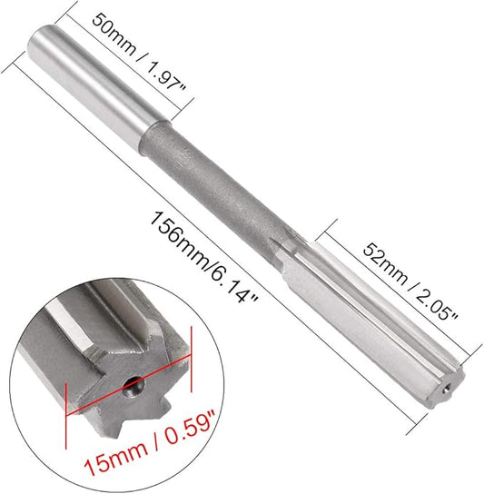 uxcell Chucking Reamer 15mm, H7 HSS Lathe Machine Reamer 6 Straight Flutes, Round Shank Milling Cutting Tool, Metric Reaming Drill Bit for Stainless Steel Metal Hole
