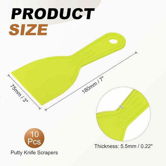 HARFINGTON 10pcs Putty Knife Scraper 3" Width Flexible Plastic Putty Knife Paint Scraper Tool for Taping Drywall Spreading Painting Wall Scratching Yellow