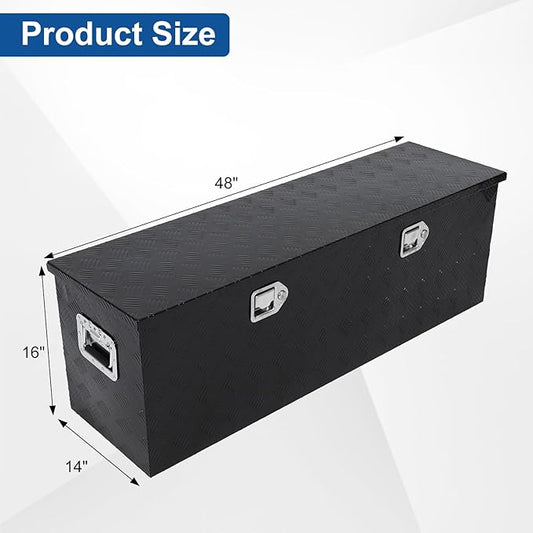confote 48 Inch Heavy Duty Aluminum Stripes Plated Tool Box Pick Up Truck Bed RV Trailer Toolbox Waterproof Square Storage Organizer with Side Handle, Lock and Keys -48"x 14"x 16",Black