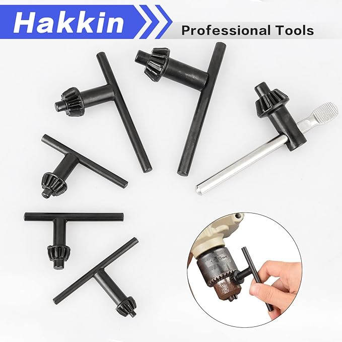 Hakkin Drill Chuck Key 6 Sizes Drill Chuck Key Wrench, 3/4" 5/8" 1/2" 3/8" 1/4" 5/32" Carbon Steel Heavy Duty Replacement Drill Press Chuck Key, Electric Drill Clamping Tool
