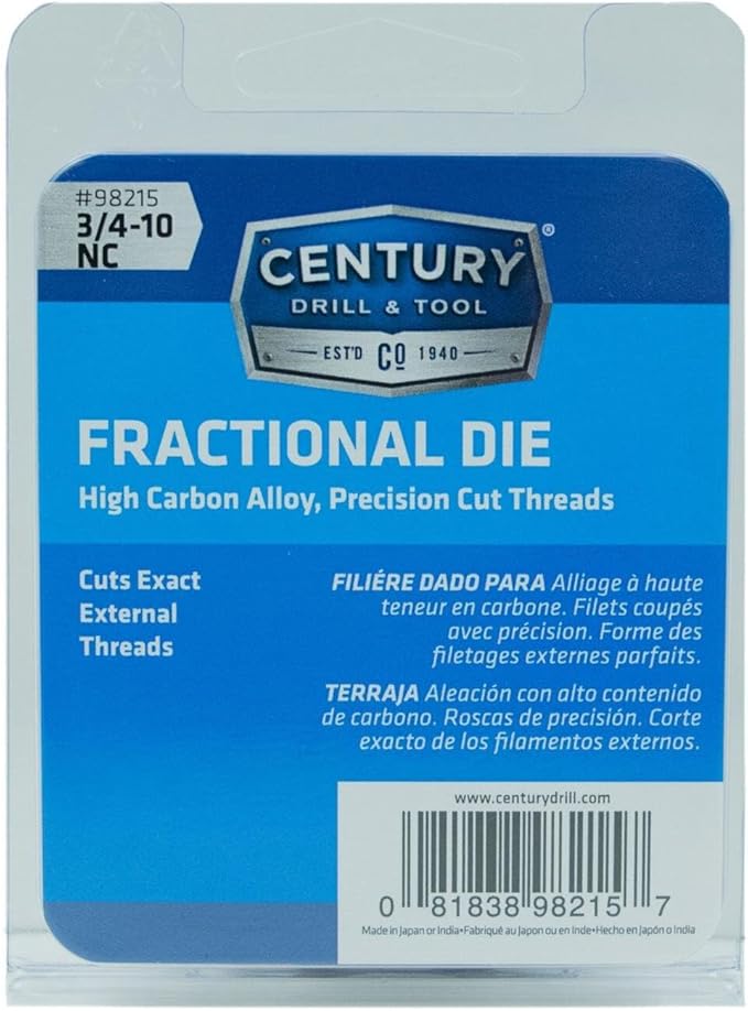Century Drill & Tool, 98215, 3/4-10 NC, Hex Die, Precision Cut External Threads, High Carbon Alloy Steel