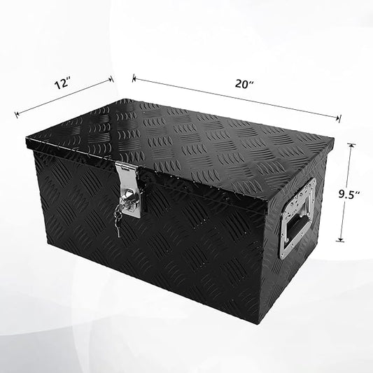 confote 20 Inch Aluminum Stripes Plated Tool Box Pick Up Truck Bed RV Trailer Toolbox Waterproof Square Storage Organizer with Side Handle, Lock and Keys -20"x 12"x 9.5",Black