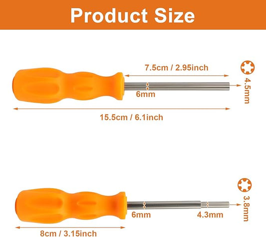 3.8mm and 4.5mm Gamebit Screwdriver Set, Security Screwdriver Bits for Opening Nintendo, Sega Consoles and Game Cartridges (Orange)