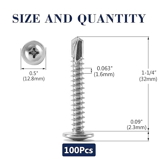 #10 x 1-1/4" Sheet Metal Screws 100PCS 410 Stainless Steel Truss Head Fast Self Tapping Screws by SG TZH