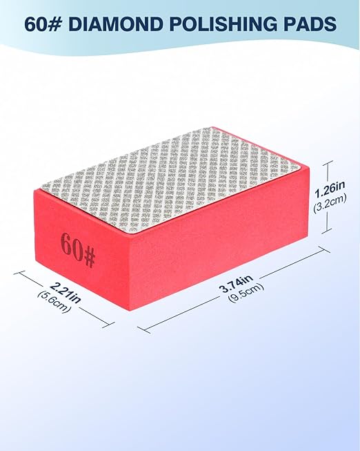 60# Diamond Hand Polishing Pads, Sanding Blocks Polishing, Sanding Pads Assortment, Sandpaper with High-Density Sponge, for Wood Tile Glass Stone Grinding
