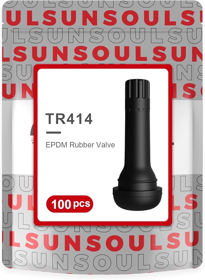 SUNSOUL TR414 Brass Stem EPDM Rubber Snap-in Tire Valve Stems for 0.453 Inch 11.5mm Rim Holes, Pack of 100pcs Valves