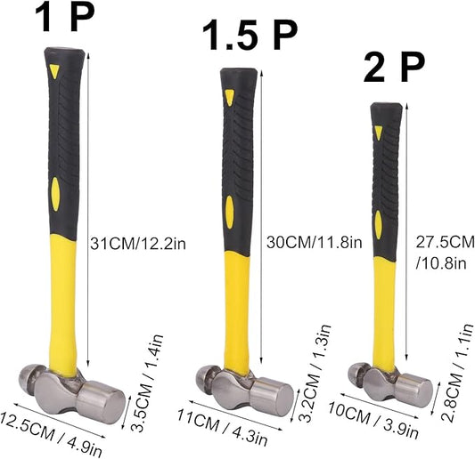 3 Pack Ball Pain Hammer Set, Metal Ball Peen Hammer(16oz, 24oz, 32oz), Ball Pain Hammers with Soft Nonslip Handles, Ideal for Maintain, Purpose, Camping & More