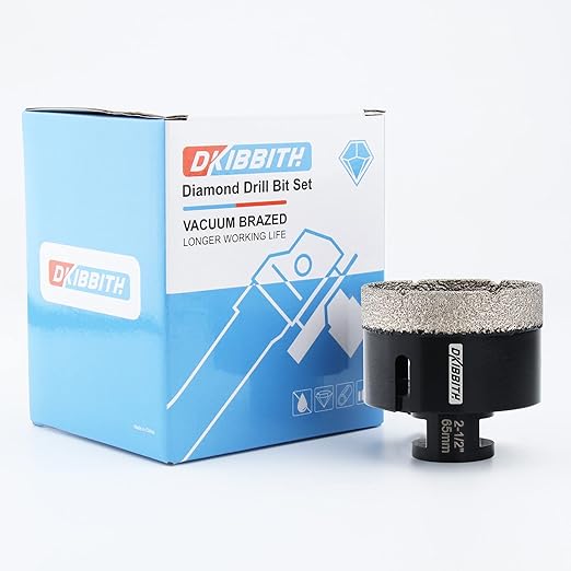 2-1/2'' Dry Diamond Hole Saw, 65mm Hole Saw Brazed Core BitGranite Tile Quartzite Marble Porcelain Ceramic Stones5/8-11 ThreadAngle Grinders and 3/8'' Hex ShankElectric Drills Black