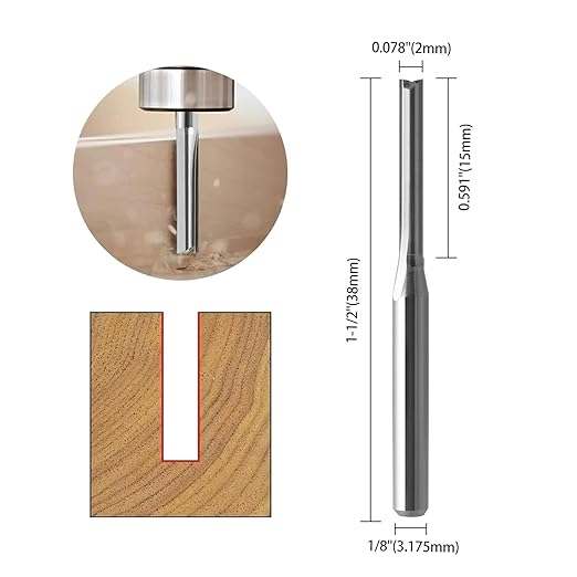 HOZLY CNC Router Bits Straight Router Bit 1/8 Shank,2mm Cutting Dia Straight Flute Carbide End Mill Cutter 2-Flute Milling Tungsten Steel 15mm CEL/38mm OAL for Woodworking 10 Pack