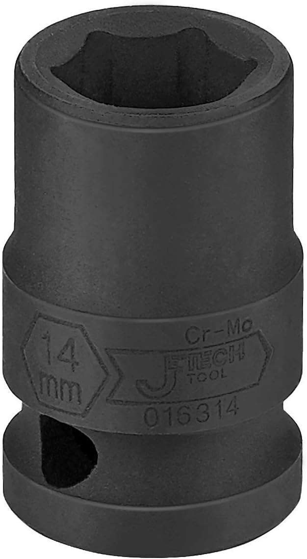 JETECH 1/2 Inch Drive 14mm Standard Impact Socket, Chrome Molybdenum Alloy Steel, 6-Point Design, Metric