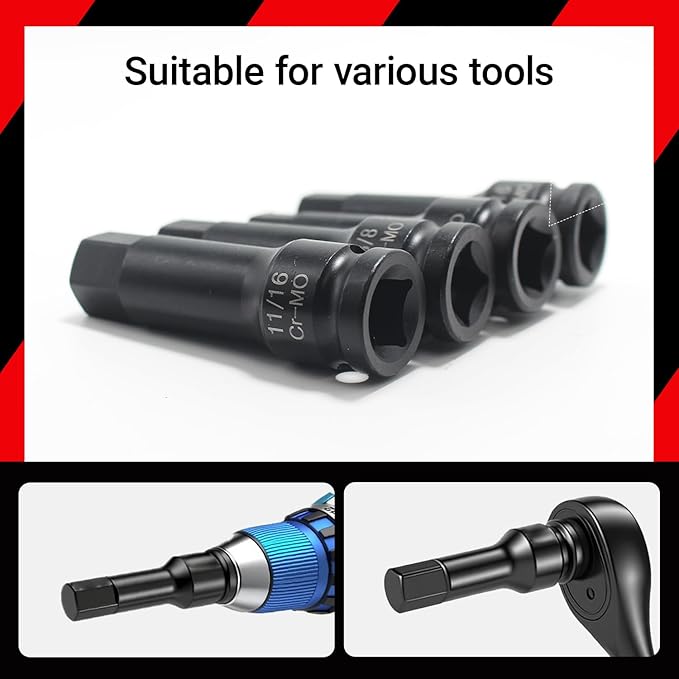 20Pcs 1/2" Drive Master Impact Hex Bit Set, Hex Driver, SAE/Metric, 1/4" - 3/4", 6mm - 19mm, Allen Bit Socket Set,Cr-Mo Steel, One-Piece Construction