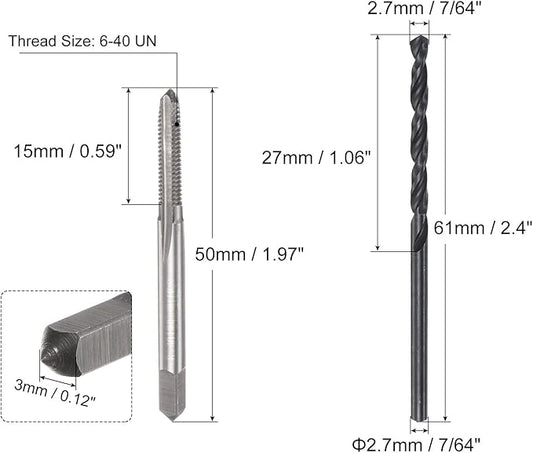 uxcell Tap and Drill Bit Set, 6-40 UNF Thread Tap & 7/64" Black Oxide Twist Drill Bit, Straight Flute Tap Tapping Threading Repair Tool Kit