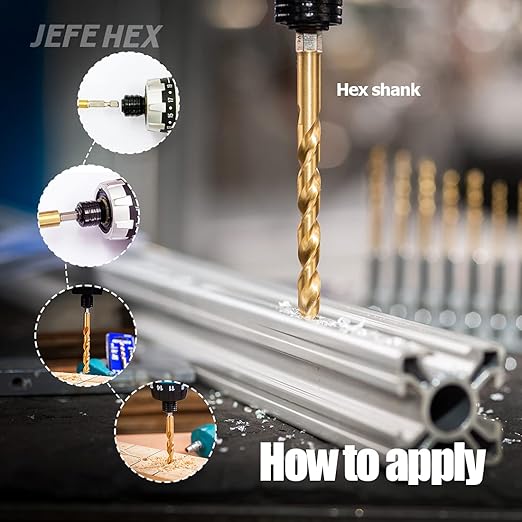 JEFE HEX 3/32" 12 PCS Hex Shank Drill Bit for Quick Change, HSS Titanium Twist Bit, 135 Degree Split Point, Precision Start Drill Bit for Wood, Plastics, Steel, Copper, Aluminum Alloy (Pack of 12)
