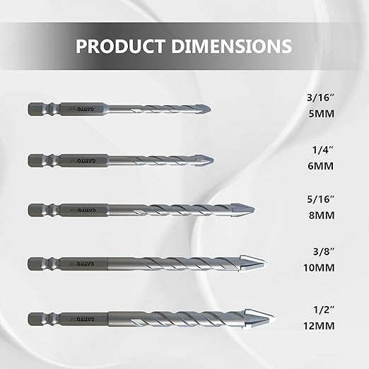 CATITO 5PCS Newly Upgraded Cross Eccentric Drill Bit Set, Hex-Shank Ceramic Tile Drill Bit, Professional Masonry Drill Bit Set, Suitable for Glass/Brick/Plastic/Cement/Wood/Ceramic Tiles/Etc