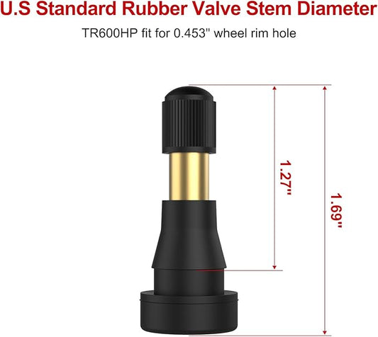 SUNSOUL TR600HP High Pressure Brass Stem EPDM Rubber Snap-in Tire Valves, Fit for 0.453 inch 11.5mm Rim Holes and for Most of Pick-up, Heavy-Duty Vehicles, Pack of 50pcs Valves