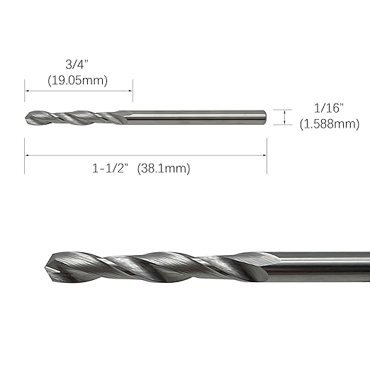 1/16" Solid Carbide Jobber Drill Bits with Straight Shank and 118째 Point Angle, Made from Tungsten Carbide Material,5-Piece