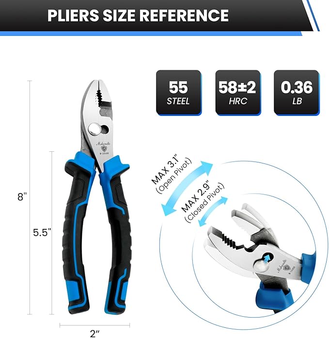 8" Adjustable Slip Joint Pliers, Heavy Duty Alloy Steel Plumbing Pliers with Serrated Jaws, Non-Slip TPR Handles, Groove Joint Pliers for Plumbing, Automotive, Home & DIY Repairs Hand Tools
