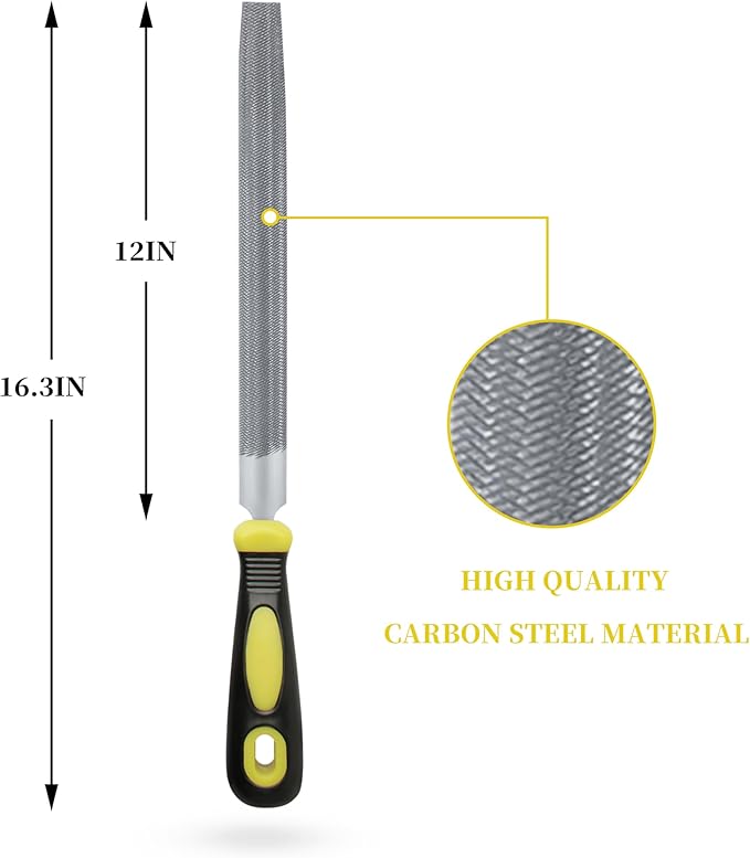 12 Inch Half-Round Bastard File Double Cut with Files Handle - 2 Count