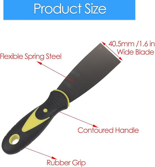 1.5-inch Putty Knife Set, 4-Pack Stainless Steel Putty Scraper with Soft-Grip Drywall Joint Knife Handle, Flexible & Stiff Blade Spackle Tool for Patching, Scraping Paint