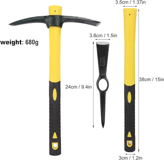 3 Packs 15 Inch Garden Pick Axes with Fiberglass Handle,Hand Pickaxe, Cast Steel of Pick Axes Head for Gardening, Camping, Prospecting, and Outdoor Activities