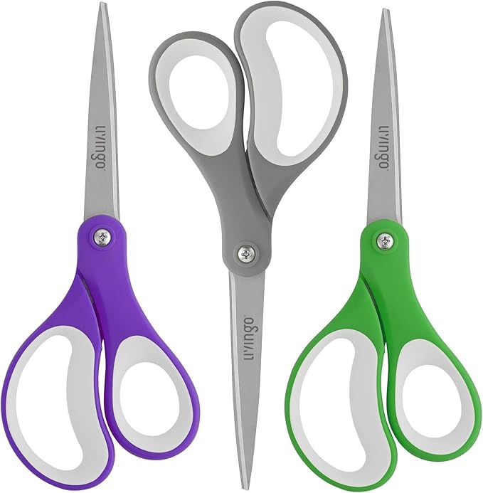 LIVINGO Sharp Scissors Bulk - 8??Scissors Set Pack of 36, Comfort Grip Shears All Purpose Cutting Paper Fabric Sewing for Home Office Middle High School Teacher Student Classroom Crafts Supplies