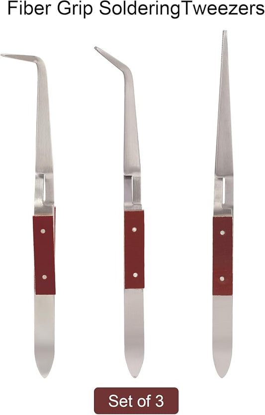 3pcs Soldering Tweezers Set Jewelry welding tweezers Cross Lock Tweezers for Jewelry Making 45° & Straight + 90° Angled Solder Tweezers