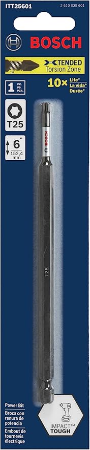 BOSCH ITT25601 1-Piece 6 In.Torx #25 Impact Tough Screwdriving Power Bit (Pack of 2)