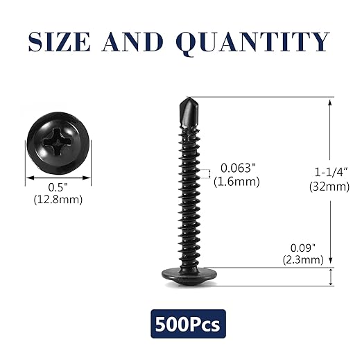 #10 x 1-1/4" Sheet Metal Screws 500PCS 410 Stainless Steel Truss Head Fast Self Tapping Screws Black Oxide by SG TZH