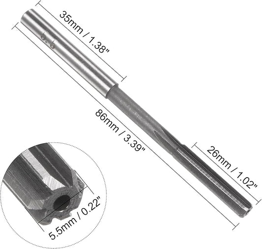 uxcell Chucking Reamer 5.5mm, H7 HSS Lathe Machine Reamer 6 Straight Flutes, Round Shank Milling Cutting Tool, Metric Reaming Drill Bit for Stainless Steel Metal Hole
