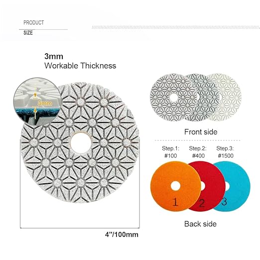 SHDIATOOL 60PCS 4 Inch Diamond polishing Pads 3-Step 20 Sets for Marble Stone