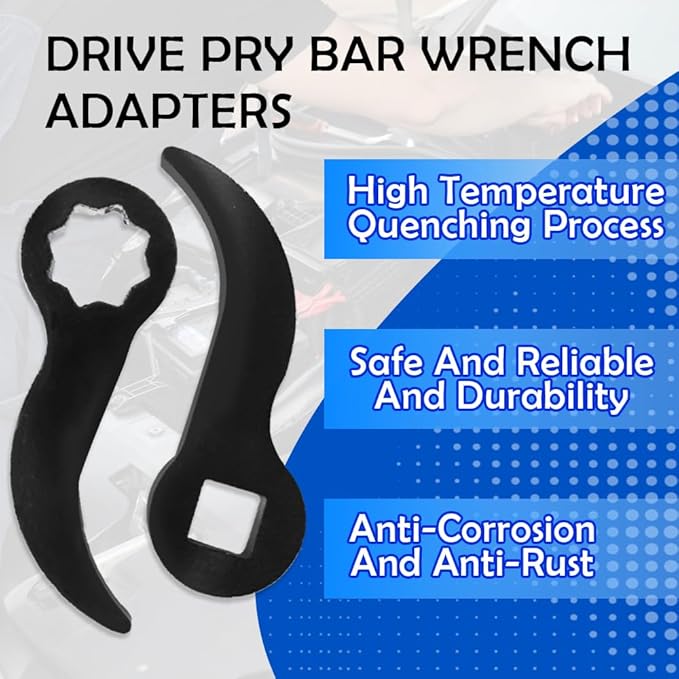 4 Pack Pry Bar Wrench Adaptor Head Set, 1/2" 3/8" Crowbar Adapter Head Half Shaft Removal Car Repairing Tools for Tight Spaces Removal Tool, 2 Sizes Square and Plum, Thickening Steel, Black