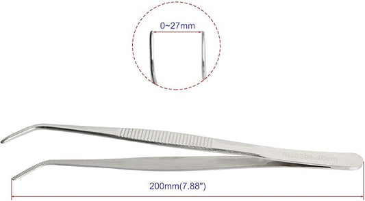 Aoje-Link 304 Stainless Steel Tweezers with Curved Serrated Tip Sewing Machine Electronic Repair Tweezers Pliers Multi-Purpose Tweezers Tool Pliers Silver 3pcs